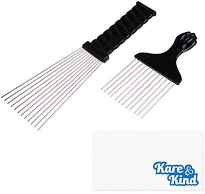 2 Stuks Metalen Haar Kammen met Easy Grip - Professionele Afro Kam voor Alle Haartypes