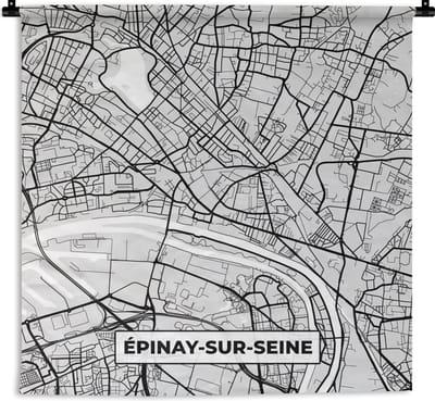 Wandkleed - Wanddoek - Plattegrond - Épinay-sur-Seine - Stadskaart - Kaart - Frankrijk - 180x180 cm - Wandtapijt