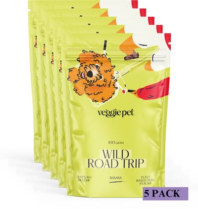 VeggiePet Banana - Hondensnacks - 5x100 Gram - 100% Veggie - Wild Road Trip