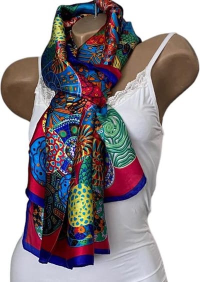 Lange Sjaal Print YF-080 - Satijn - Glanzend van Zijde-Viscose 190X90CM roze/blauw
