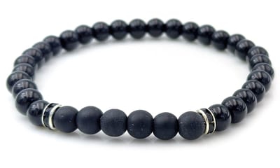 Herenarmband kralenarmband voor mannen met 6mm glanzende en matte zwarte natuursteen kralen - 19 cm
