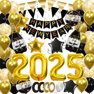 Happy New Year Oud En Nieuw Versiering 2025 Nieuw Jaar Feest Artikelen Gouden Decoratie 2025 pakket Goud – 72 Stuks