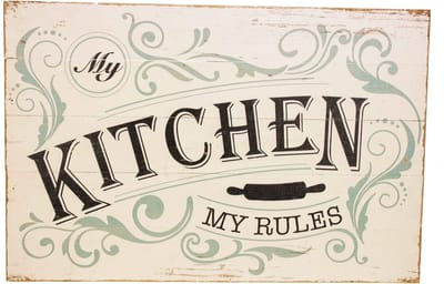 Wandplaat hout My kitchen my rules 60,5x4x40cm
