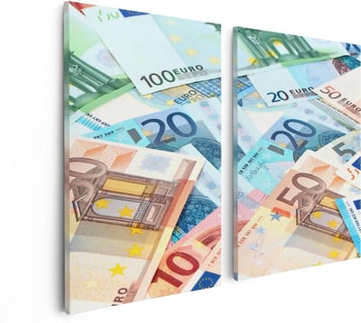 Artaza Canvas Schilderij Tweeluik Euro Geld Biljetten - Briefjes - 80x60 - Foto Op Canvas - Canvas Print