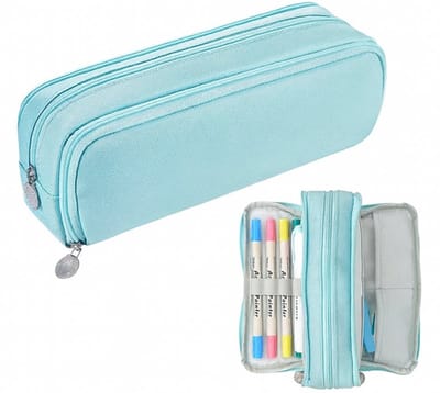 Etui Meisjes & Jongens - (Accessoires Niet inbegrepen) - Met 3 Vakken - Tekenetui - Pennenzak - Pennenetui - Schooletui - Make Up tas tasje organizer - Schoolspullen - Pennen Zak voor Schooltas - Pennenbak - Teken - baby blauw