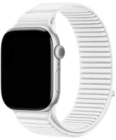 Stravo Elastisch Nylon horlogebandje met geribbelde structuur – Geschikt voor Apple Watch 42mm (Series 11/10), 41mm (Series 9/8/7), 40mm (Series 6/5/4, SE 1/2/3), 38mm (Series 3/2/1) – Nylon 'Wave' bandje – Wit