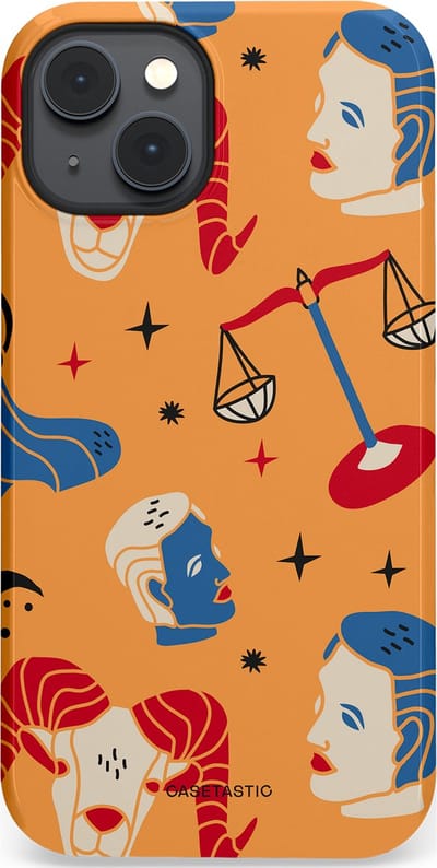 Casetastic hoesje geschikt voor Apple iPhone 14 Plus - MagSafe - Dubbellaagse bescherming - Zodiac in lijn - Fashion Case - Okergeel Terracotta Zand Rood