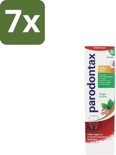 7 x Parodontax - Tandpasta - Herbal Twist - Ginger & Mint - 75ml - Bloedend Tandvlees - Tandplak - Gember - Munt - Tandvleesbescherming