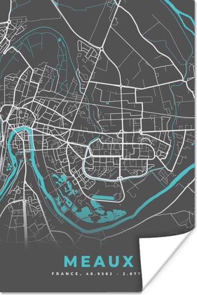 Poster Plattegrond – Meaux – Stadskaart – Kaart – Frankrijk - 120x180 cm XXL