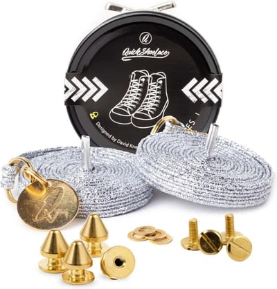 Quick shoelaces - Met één hand veters strikken - Prestige - Gecoat met een laagje 24k goud - Silver - Schoenveter met fixatie spikes - Zilver