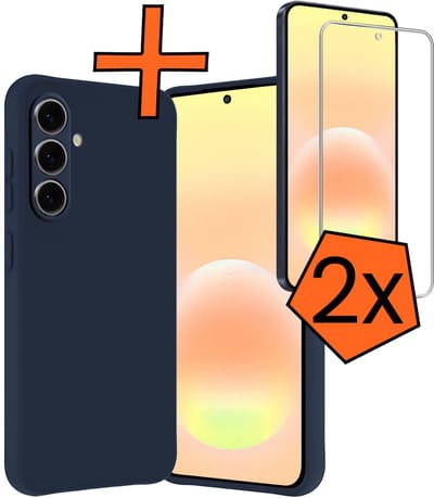 Hoes - Met 2x Screenprotector - Geschikt voor Samsung Galaxy A57 - Sterk & Shockproof - Back Cover - Siliconen Case - Telefoon Hoes - Donkerblauw