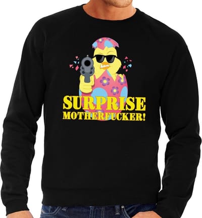 Foute Paas sweater zwart surprise motherfucker voor heren - Pasen trui S