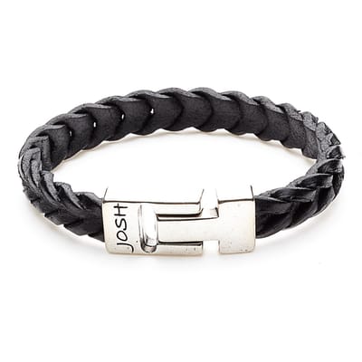 Josh Heren Armband Leer;Metaal - ZilverkleurigZwart