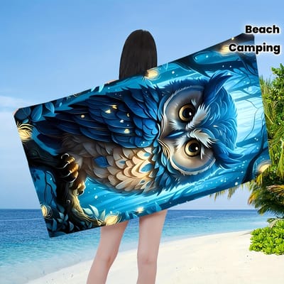 Serviette de plage Chouette Bleue - Motif Forêt Fantastique, Microfibre Douce Séchage Rapide Sans Sable Pour Voyage Piscine Camping 31x63inch 80x160cm&1pc