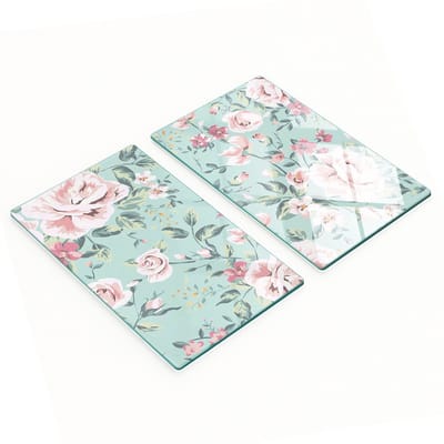 Decoratieve glazen snij- en serveerplanken met bloemenmotief, vintage stijl, 2x30x52 cm