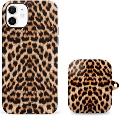 xoxo Wildhearts telefoonhoesje geschikt voor iPhone 12 met AirPods 1 en 2 hoesje - set - Wild Thing - Double Layer - Telefoonhoesje met dubbele beschermlaag - Panterprint - Tijger - Panter - Tijgerprint hoesje