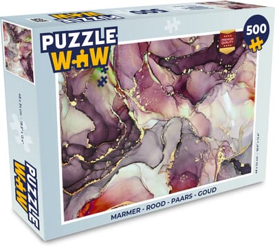 Puzzel Marmer - Rood - Paars - Goud - Legpuzzel - Puzzel 500 stukjes