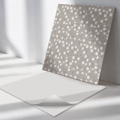 Wallfluent Vinyl Tegels - Achtergrond met Bloemenpatroon Vinyl Tegels Zelfklevend - 30 cm x 30 cm - Grijs PVC Tegels - 9 stuks - Vierkant PVC Tegels - Bloemen en Planten Plaktegels - Zelfklevende Vinyltegels - Plaktegels Keuken en Badkamer