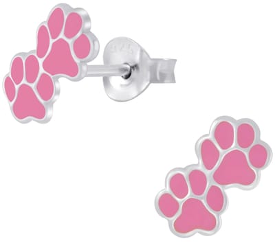 Joy|S - Zilveren kat hond dierenpoot oorbellen - 9 x 5 mm - roze