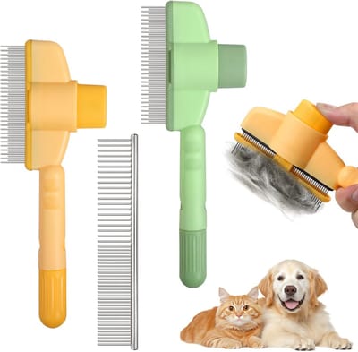 Thijox - 3 Stuks Vachtborstel Kat - Zelfreinigende Vlooienkam voor Honden en Katten - Vachtborstel voor het Verwijderen van Haren en Knopen - Kattenka