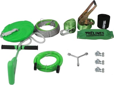 Kabelglijbaan met rem - Zipline set - Buiten spelen - Snelle montage systeem - 30 meter kabel - Groen zwart