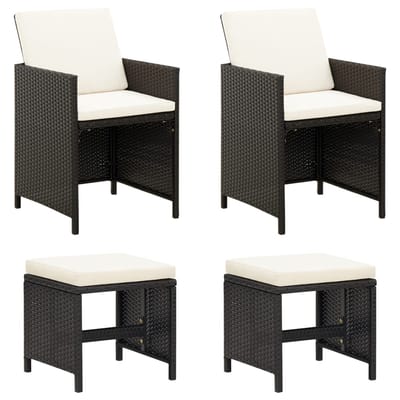 vidaXL - Tuinstoel- - en - voetenbankset - 4-delig - poly - rattan - zwart