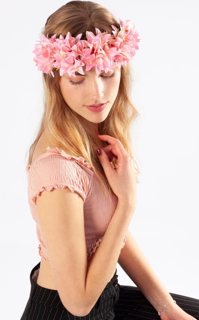 KIMU® Bloemenkrans Haar Dahlia Lichtroze - Roze Bloemen Haarband Diadeem - Hoofdband Bloemetjes - Hippy Boho Festival