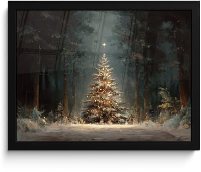 Poster in lijst - Fotolijst 40x30 cm - Posters - Kerstboom - Bos - Sneeuw - meerkleurig - Posterlijst zwart - Decoratie - Wanddecoratie woonkamer - Muurdecoratie slaapkamer - Kerstversiering - Kerstdecoratie voor binnen - Kerstmis