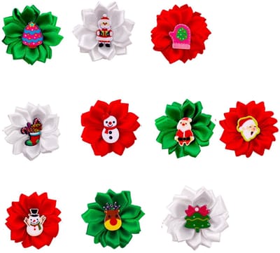 Dailygoods - Dailygoody - Kerstbloem Haarstrikken - Feestelijke Haaraccessoires - Sterke Kerstsfeer - Rood en Groen - Voor Honden en Welpen - 10 Stuks