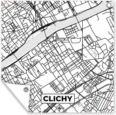 Tuin poster Frankrijk - Clichy - Kaart - Plattegrond - Stadskaart - Zwart wit - 200x200 cm - Tuindoek