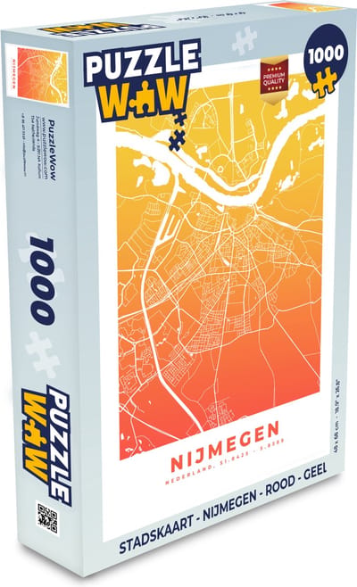 Puzzel Stadskaart - Nijmegen - Rood - Geel - Legpuzzel - Puzzel 1000 stukjes volwassenen - Plattegrond
