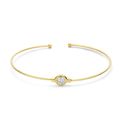 New Bling - 9NB-1557 - zilveren bangle armband met grote zirkonia steen - 925 sterling silver - Gold plated