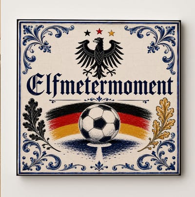 Duitsland Strafschopmoment Decoratieve Keramische Tegel – Deutschland Voetbal Fan Wandtegel – Zwart Rood Goud Supporter Cadeau