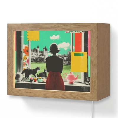 Wandlamp 20x15 cm - Oplaadbaar - Vrouw - Keuken - Katten - Doorkijk - Wandlampen binnen woonkamer - Slaapkamer lamp met kabel - Decoratieve nachtlamp - Vloerlamp snoer