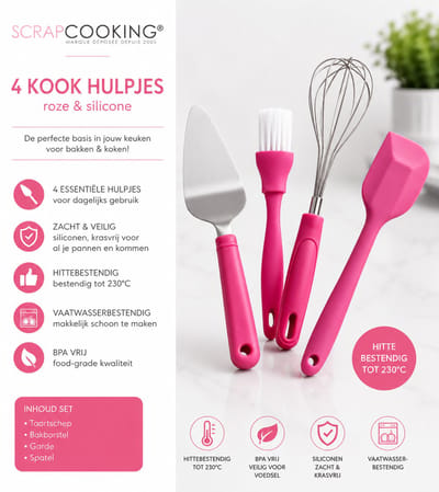 SCRAPCOOKING®  4 KOOK HULPJES roze en silicone