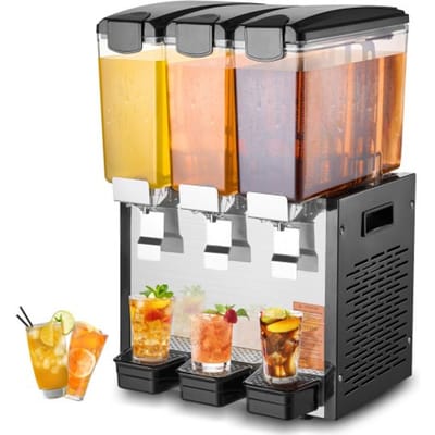VEVOR Commerciële Drankdispenser met 3 Tanks, Sapdispenser 10 L (per Tank), 440 W RVS IJsthee Drankmachine met 7-12 °C Koeltemperatuur, voor Koude Dranken Restaurant Bar Feest Buffet Catering