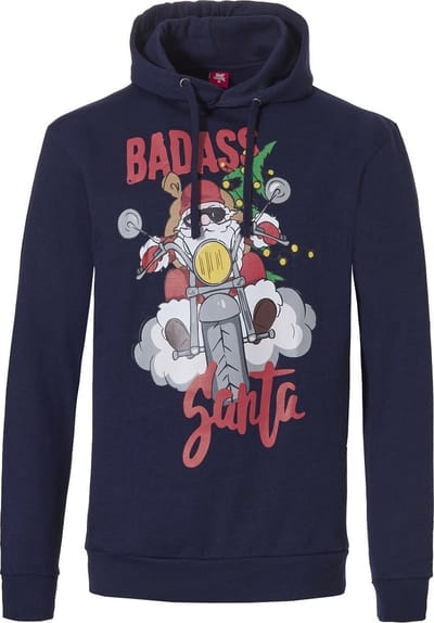 Heren Kersttrui Met Capuchon Badass Santa Hoodie Kerst Print Blauw - Maat XL