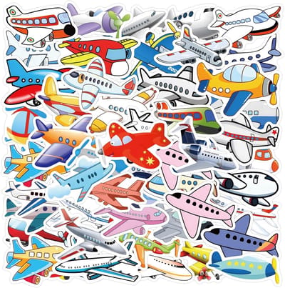 Vliegtuigstickers Set van 50 Stuks voor Laptop, Scrapbook en Auto - Perfect voor Cadeaus, Creatieve Projecten en Versieringen