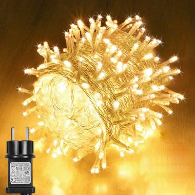 MUPOO Warm wit Kerstverlichting Buiten - 50 m 400 LED's - 8 modi - IP44 Waterdicht - met Timer en Geheugenfunctie - Ideaal voor Binnen en Buiten - Perfect voor Kerstdecoratie - Kerstversiering