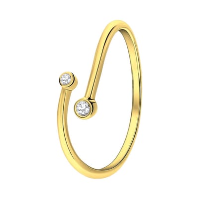 Lucardi Dames Zilveren goldplated ring met twee zirkonia stenen - Ring - 925 Zilver - Goud - 16 / 50 mm