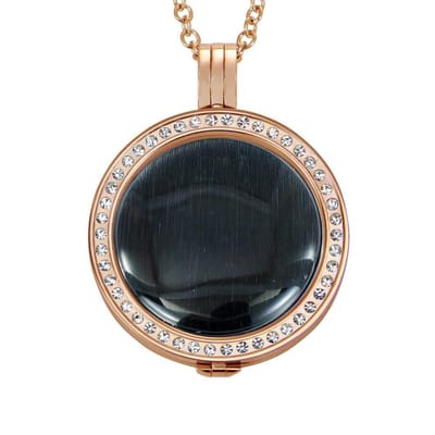 Quiges - Munthouder met Ketting en Munt 33mm Cat's Eye Zwart - RVS Rosegoudkleurig met Zirkonia - ERHS1113