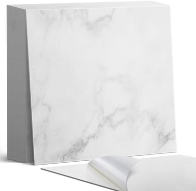 Coloray Plaktegels - Marmeren oppervlaktepatroon Zelfklevende Tegels - 20 cm x 20 cm - Wit Plaktegels - 20 stuks - Vierkant PVC Tegels - Plaktegels Badkamer - Plaktegels Vloer - Vinyltegels Vloer Zelfklevend - Wandtegel Zelfklevend