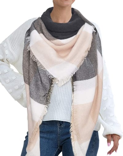 women’s scarf, chequered, oversized, square, blanket scarf, autumn/winter scarf, tartan, stripes, plaid pattern, fringe, poncho, XXL