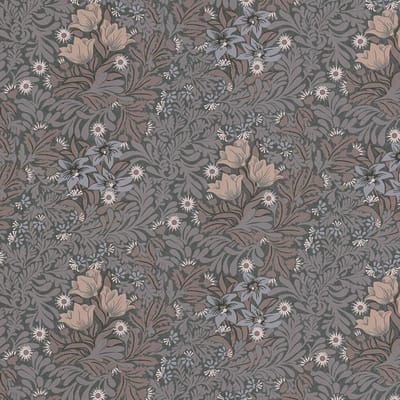 Bloemen behang Profhome 390573-GU vliesbehang glad met bloemmotief mat grijs taupe wit beigebruin 5,33 m2