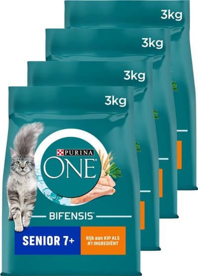 PURINA ONE Senior - Kattenbrokjes - Kip & Volkoren Granen - 4 x 3 kg