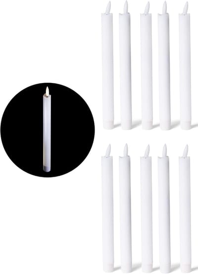10x LED-kaarsen met bewegende vlam, was - echte was wit - binnen - 22 cm hoog voor 2,2 cm diameter / 1x AA-batterij vereist - LED-kaarsen van was