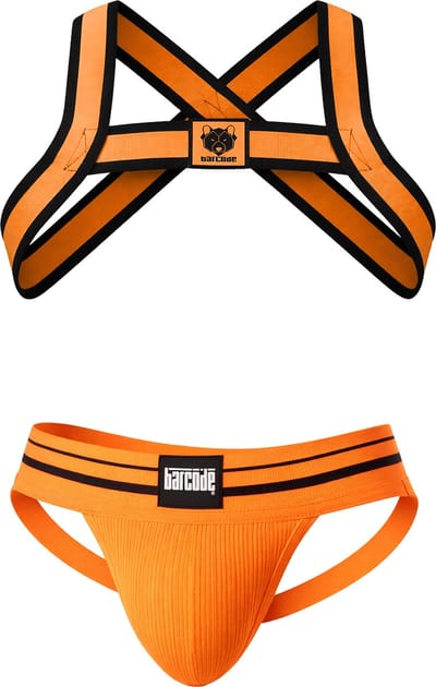 Barcode Berlin Multipack 1x Andreus Jockstrap + 1x Colin Harness Orange-Black - MAAT S - Heren Ondergoed - Jockstrap voor Man - Mannen Jock