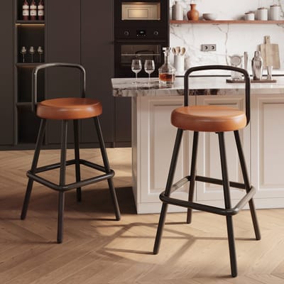 MIVRAY Barkruk 37 x 37 x 90,5 cm - Ergonomische Rugleuning En Voetensteun - Voor Keuken En Eetkamer - Metaal En PU-leer - Bruin