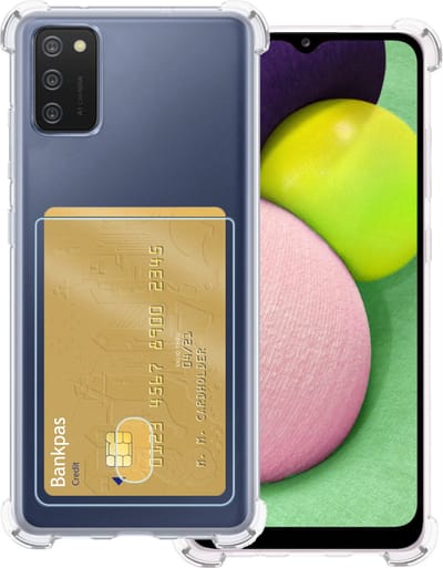 Hoesje Geschikt voor Samsung Galaxy A02s - Met Pashouder en Kaarthouder - Telefoon Hoes Shockproof - Siliconen Case - Back Cover - Shock Proof - Pasjes Houder - Transparant