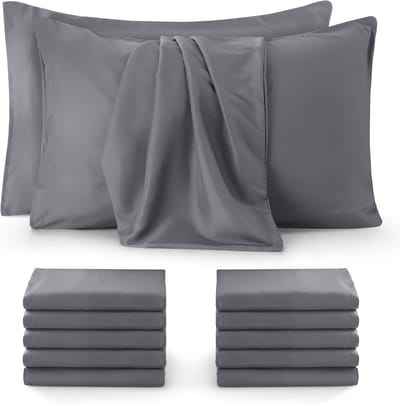 Famanu – Kussenslopen Pakket van 12 - 50 x 75 cm - eenvoudig onderhoud - zacht geborsteld microvezelweefsel - krimp- en vervagingsbestendig - grijs - ideaal voor dagelijks gebruik en hotelkwaliteit
